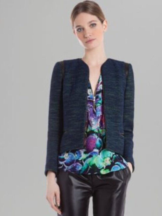 Sandro Paris Jackets & Blazers - Sandro Paris Wool & Leather Blue Marine Black Knit Jacket w/ Chain Size 36  NWOT